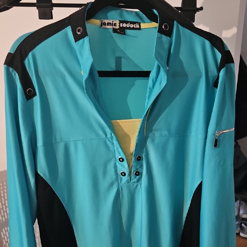 Jamie Sadock Aqua and Black Golf Top